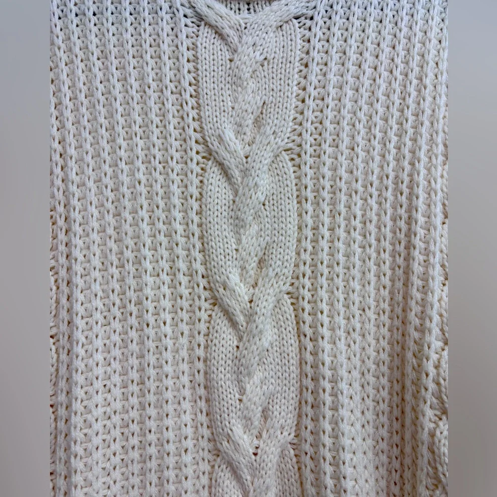 SAGE THE LABEL Fringed Cable-Knit Turtleneck Sweater in Ivory/Cream - SIZE M - Picture 6 of 16